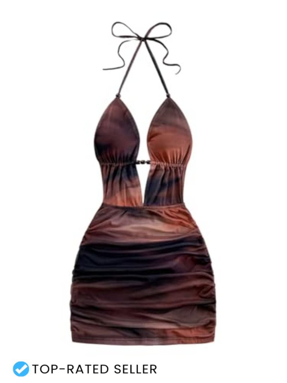 Mesh Beaded Halter Mini Dress Backless Tie Y2K Bodycon